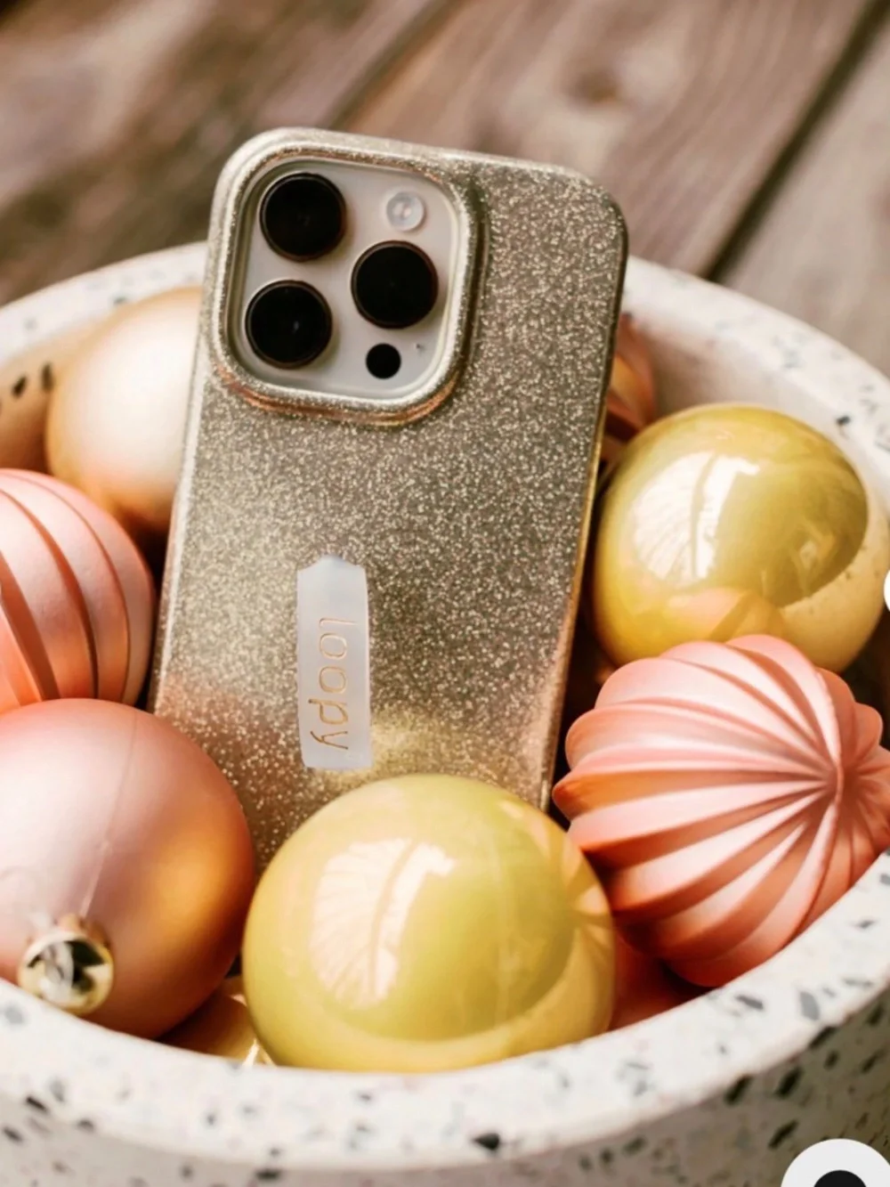 Loopy iPhone 14 Champagne Sparkle Case + Black Glittler Loop